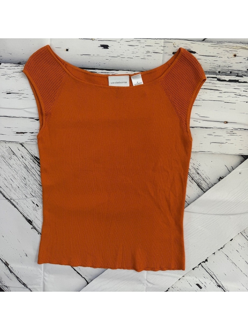 Vintage Liz Claiborne Minimalist Burnt Orange Sleeveless Sweater Tank Women M